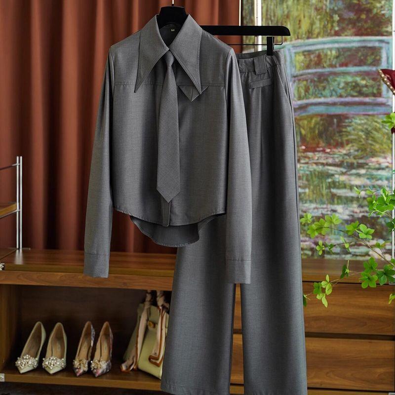 

Outfits: Simple and Stylish, Slimming and Height-Enhancing, Cool and Handsome Straight-Cut Shirts, Fashionable Suits and Pants for Women in Autumn Gray XL