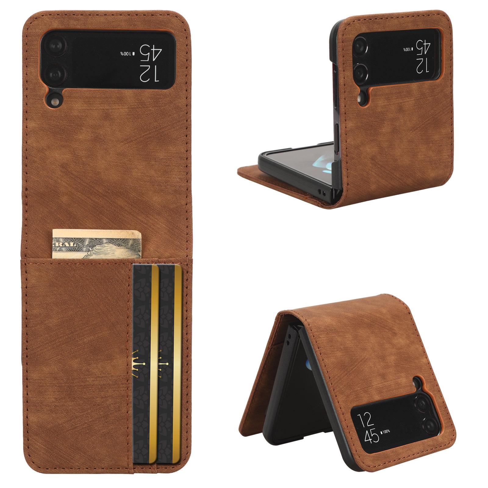 

For Samsung Galaxy Z Flip4 5G Card Slots Leather Phone Cover Two-piece Design Folding Phone Case Brown
