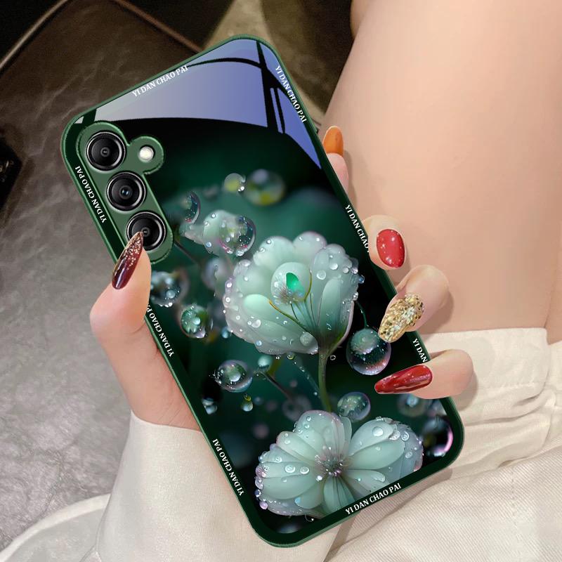 Dewdrop Flower White For Samsung Galaxy A14 4G 20 30 52 20S 21S 22 A32 33 34 42 50 51 53 54 70 71 72 73 5G Glass Phone Case