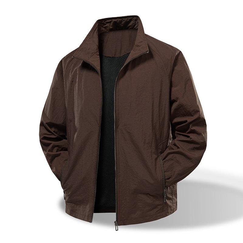 Spring Autumn Polo-neck Solid Color Waterproof Jacket Male Loose Casual Fashion Zipper Coat Cardigan Top Men