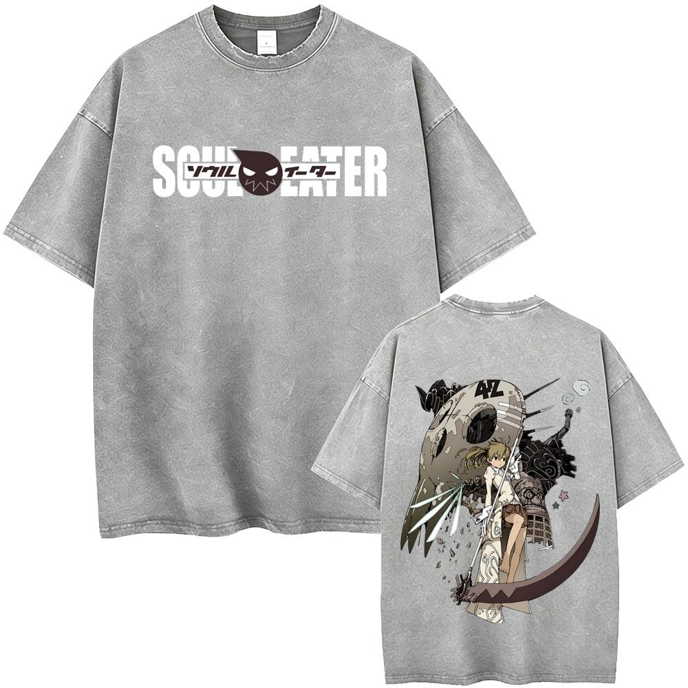 Washed Vintage Anime Soul Eater Black Star Graphic Tshirt Mens Retro Manga T Shirt Men Women Fashion Casual Oversized Tshirts