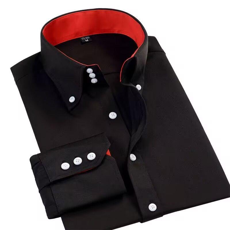 Spring Autumn Men's Executive Shirt Korean Fit, Permanent Press Formal Office Wear, Breathable Thin Long Sleeve Business Casual