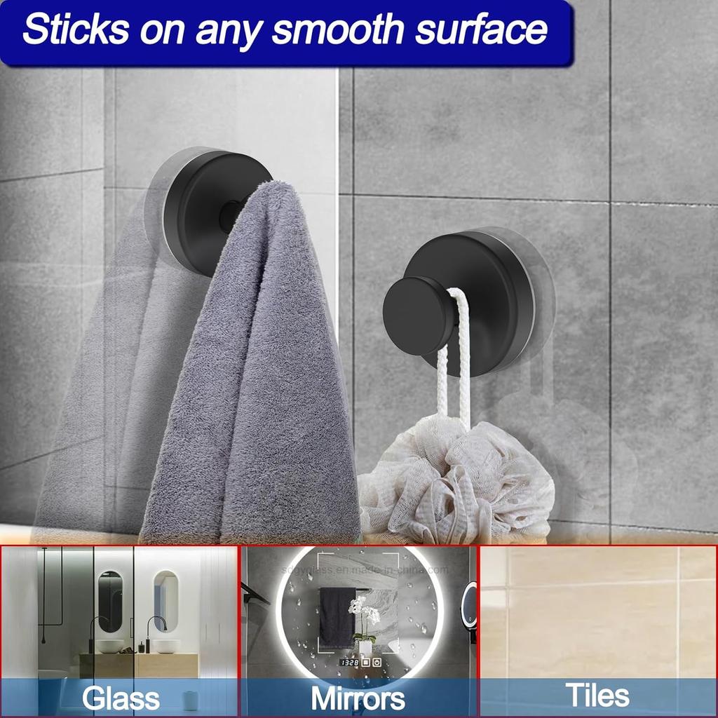 Suction Cup Hooks for Shower, Removable Towel Hooks for Bathroom Window Glass Door Wall, Bath Robe Looafh Wreath Hook for Hanging