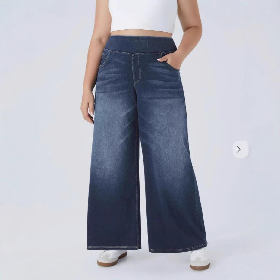 Women Baggy Jeans Streetwear High Waist Wide Leg Denim Pants Retro Elastic Waist Blue Loose Female Trousers