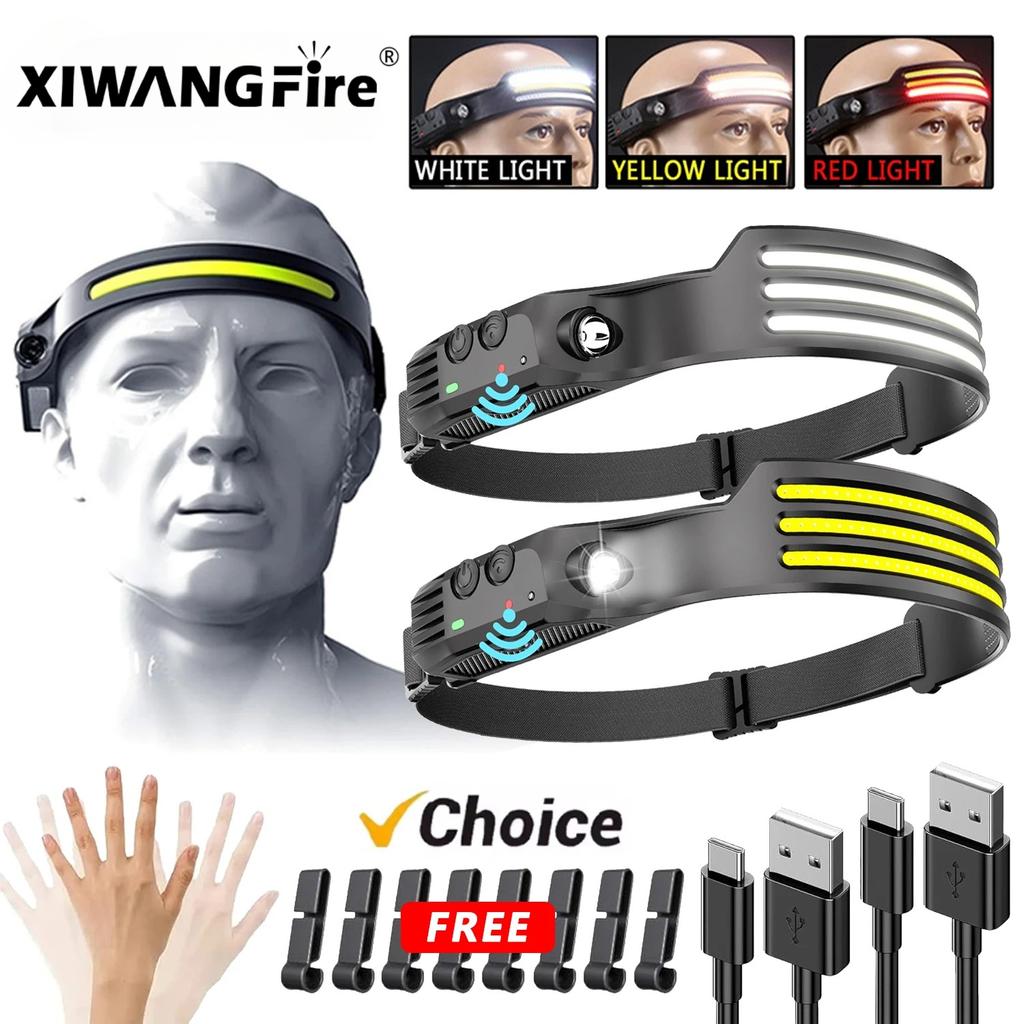 Sensor Headlamp LED Head Flashlight Rechargeable Headlight Head Torch Built-in Battery 5 Lighting Modes Fishing Camping Lantern
