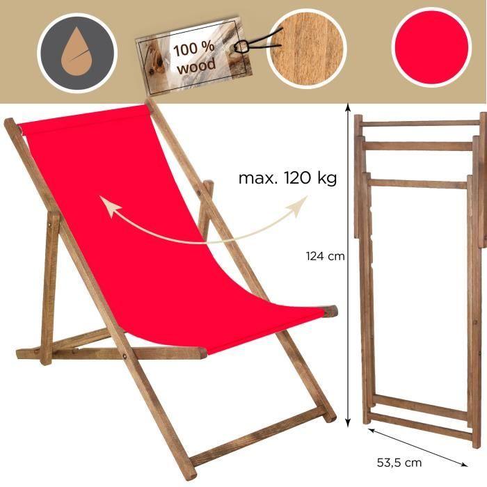 Transat de Jardin pliant en bois de hêtre SPRINGOS® - Rouge - 1 personne - Naturel