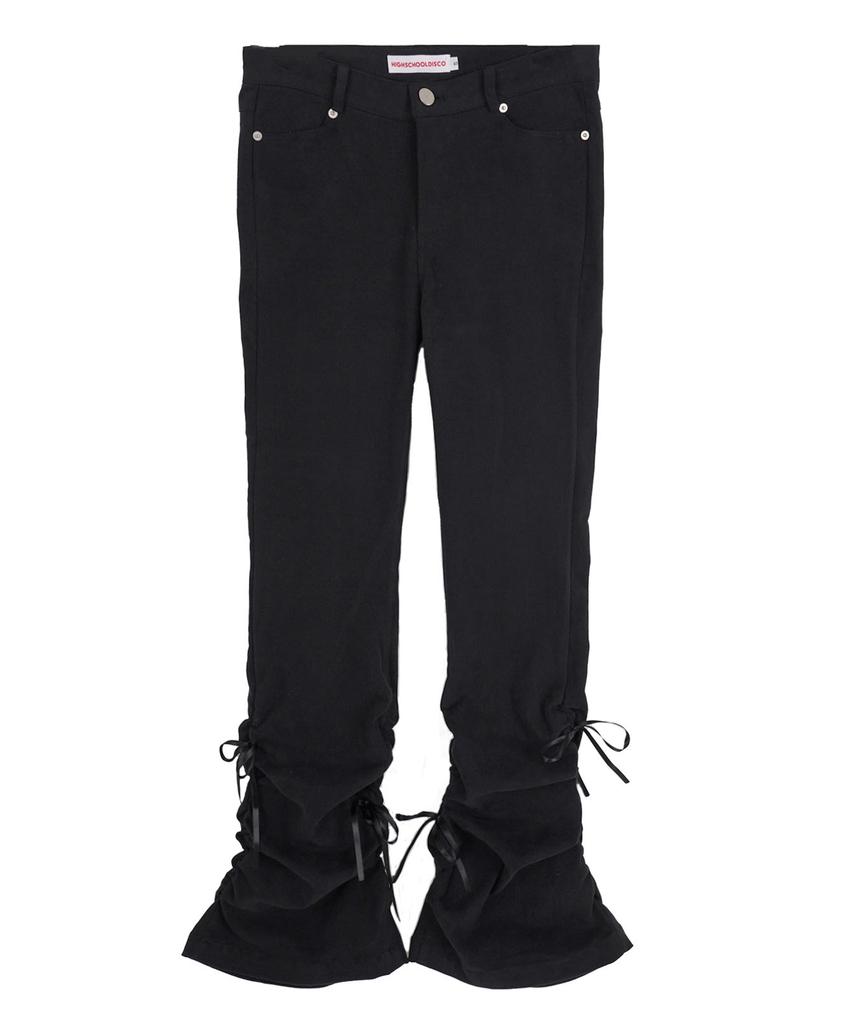HIGH SCHOOL DISCO Ribbon Shirred Bootcut Peach Cotton Pants_Black