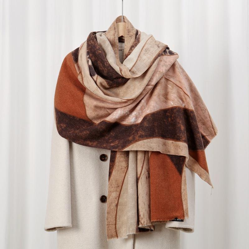 

Геологический Слой 70 Новый Осенне-Зимний Приятный к Коже и Теплый Шарф с Принтом из Имитации Кашемира Универсальная Шаль 70*180cm верблюд