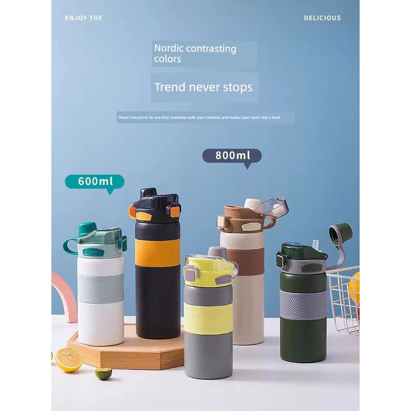 Large-Capacity Thermos Cup with Double Drinking Mouth and Straw, 316 Stainless Steel, Outdoor Portable Cup for Boys and Girls Going To School