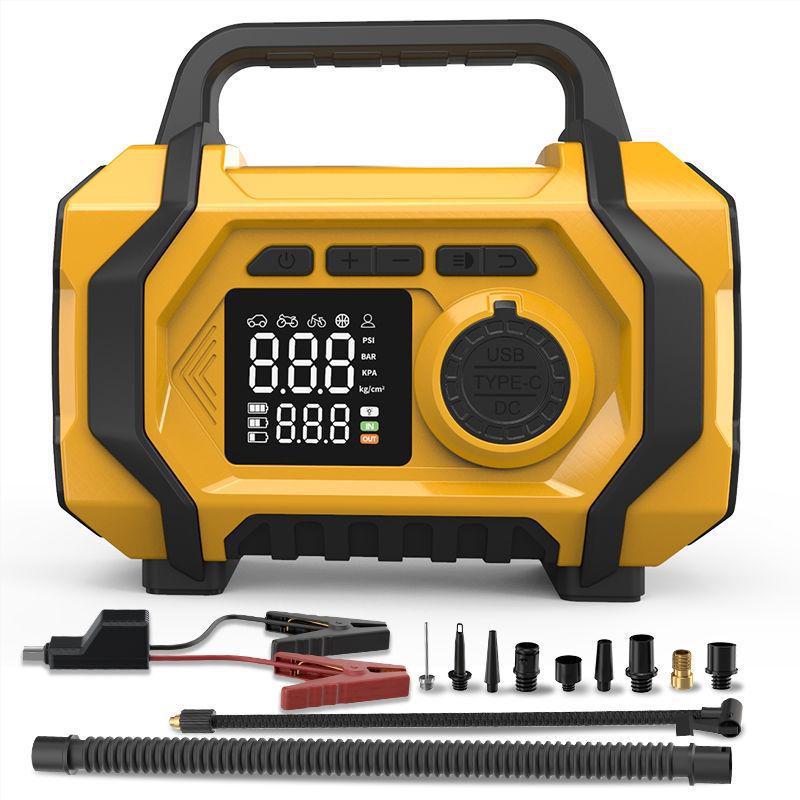 Car Emergency Jump Starter & Pump: All-in-One Ignition, Inflation, and Dust Blower.