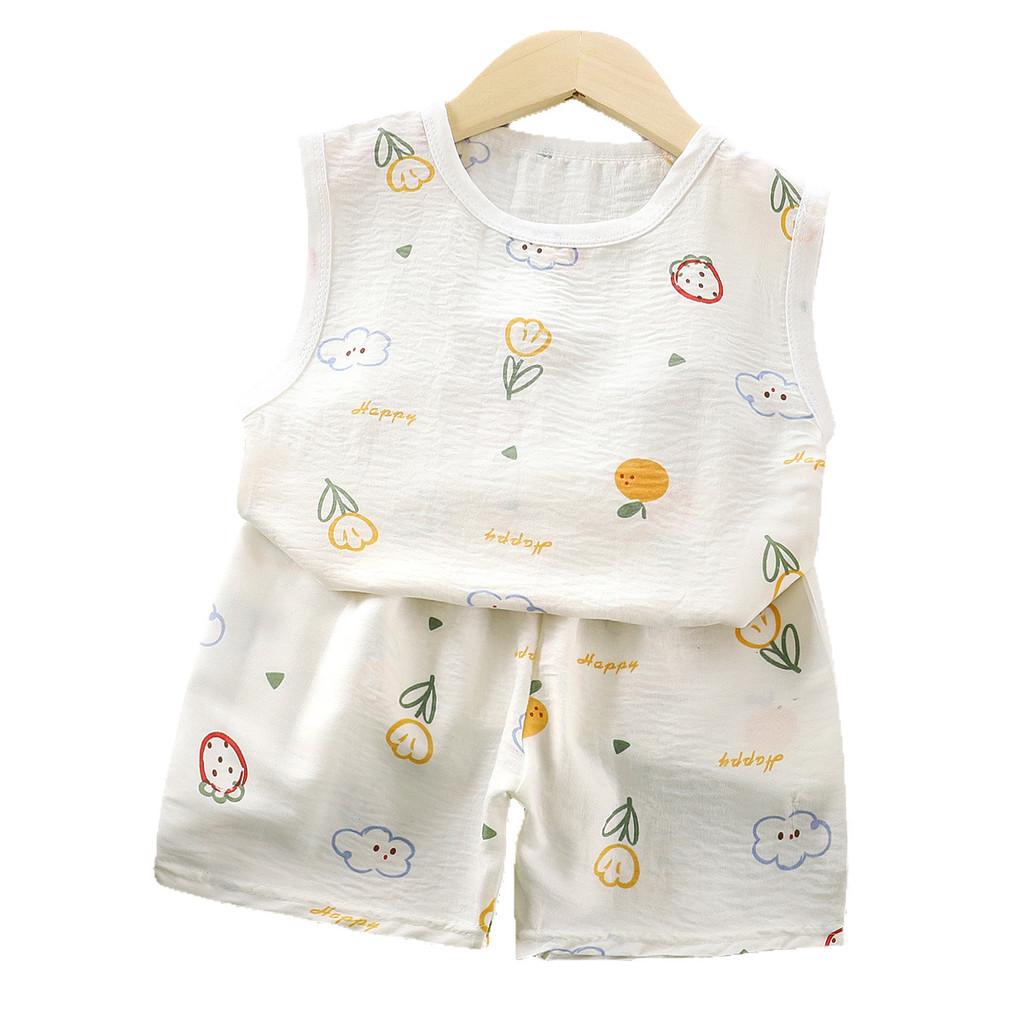Baby Cartoon Sleeveless Vest And Shorts Summer Set For Toddler Boys And Girls