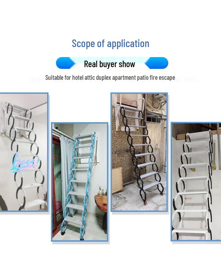 Guan Gu Wall-Mounted Attic Telescopic Ladder: Titanium-Magnesium Aluminum Alloy, Indoor/Outdoor Folding Lifting Ladder.