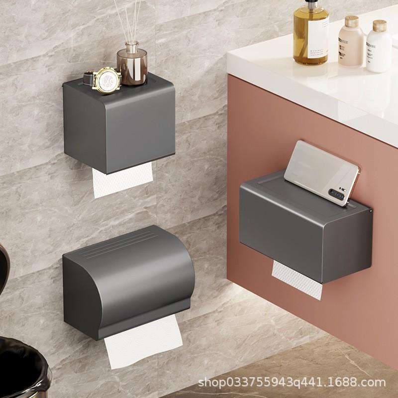 Gunmetal Gray Wall-Mounted Toilet Paper Holder Bathroom Waterproof Aluminum Tissue Box With Phone Slot