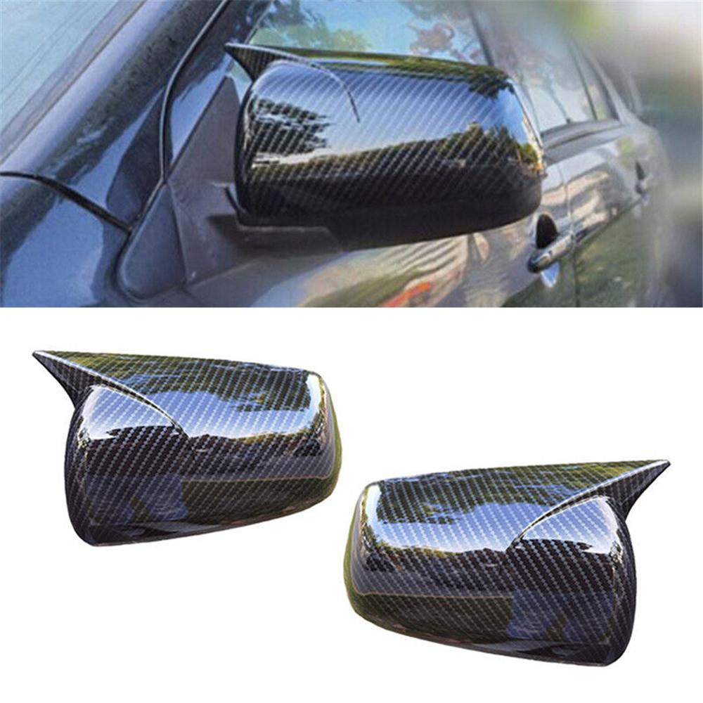 Carbon Fiber Look Ox Horn Rearview Side Mirror Cover For 2008-2012 Mitsubishi La