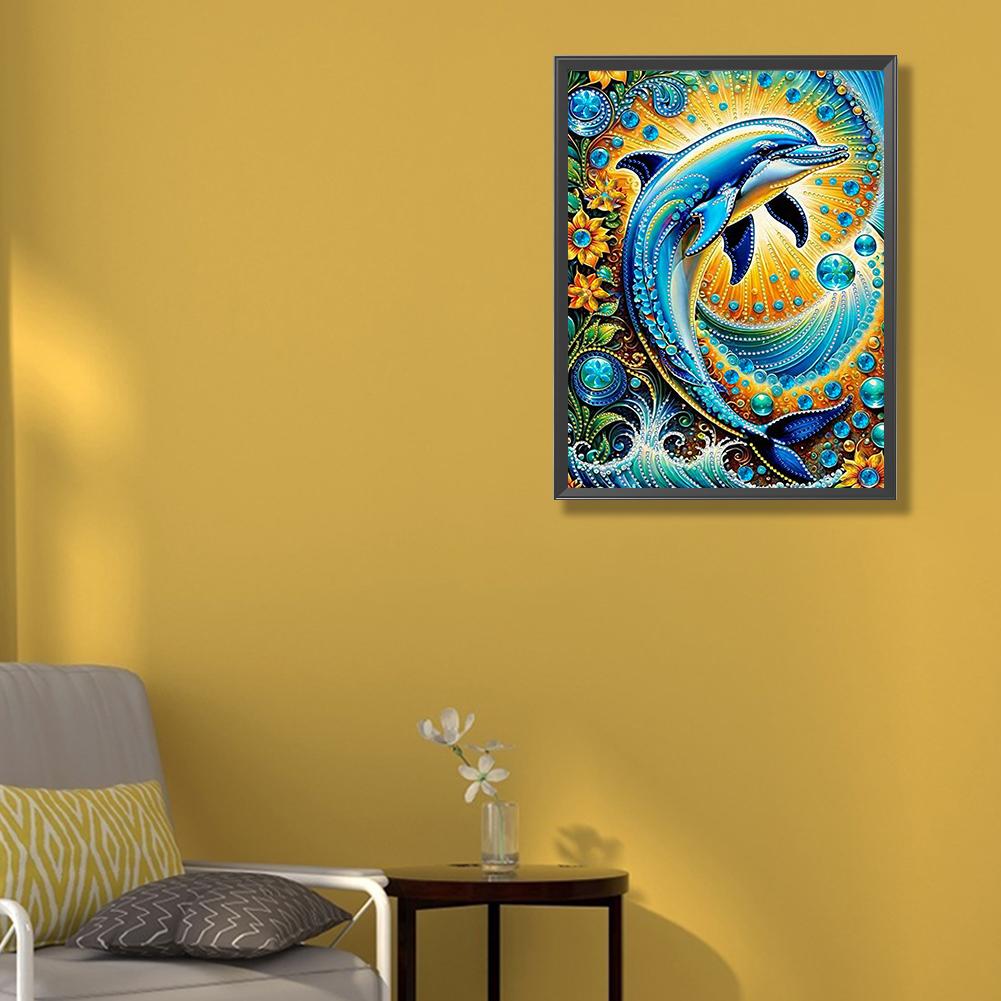 5D DIY Partial Special Shaped Drill Diamond Painting Kit 30 * 40cm Easter Decor Dolphins Marine Animals Decor Home Bedroom Decor
