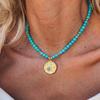 Edelstahl Goldfarbe Sonnenanhänger Halskette Boho Türkisperlen Verstellbare Choker Halskette für Damen Sommer Schmuck Geschenk
