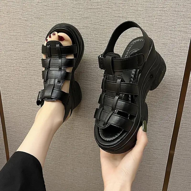 Fashion Roman Style Summer 2024 Ladies Shoes Buckles Open Toe White High Heels Wedges Heel Sandals for Women Platform Footwear Original