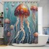 Luxury Jellyfish Print Shower Curtain Blue Ocean White Bathtub Waterproof Bathroom Decoration for Home Use 72x84 (Item #A361950)