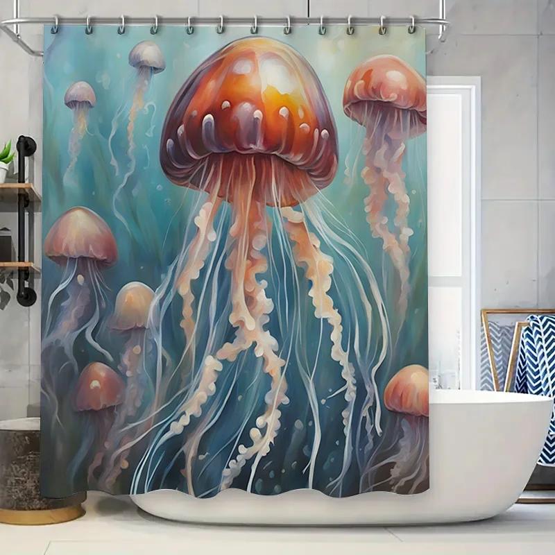 

Luxury Jellyfish Print Shower Curtain Blue Ocean White Bathtub Waterproof Bathroom Decoration For Home Use 72X84 (Item #A361950) W60H190(CM)-1 Pcs