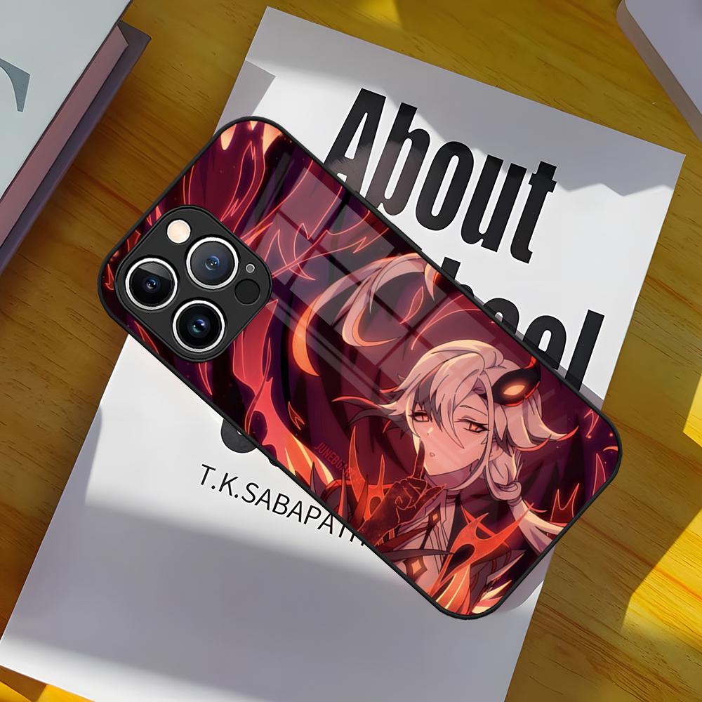 Games Genshin Impact Phone Case Tempered Glass Back Cover for iPhone 15 Pro Max 14 Pro 12 11 13 Mini X XR XS 8 7 Plus SE