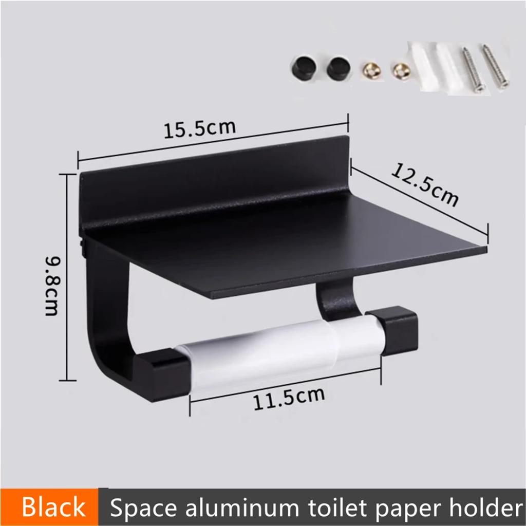 Black/Silver Toilet Paper Shelf Aluminum Bathroom Hardware Waterproof Roll Paper Holder Rack Paper Towel Hook With Cover Shelf