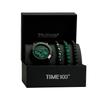 [TIME100] Gift Set: Men's Watch and Bracelet, Gift Wrapping (Green)