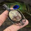 Laguna Lace Agate Gemstone Copper Wire Wrap Jewelry Pendant 2.96"