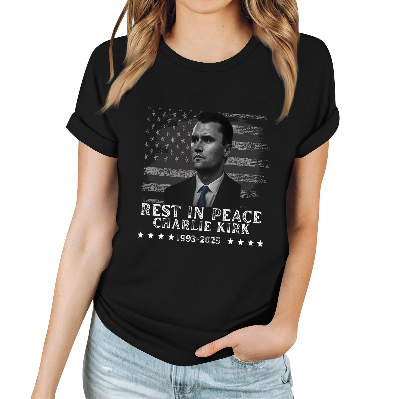 

Женская повседневная футболка с принтом, пуловер с круглым вырезом, топ с короткими рукавами XXL чёрный