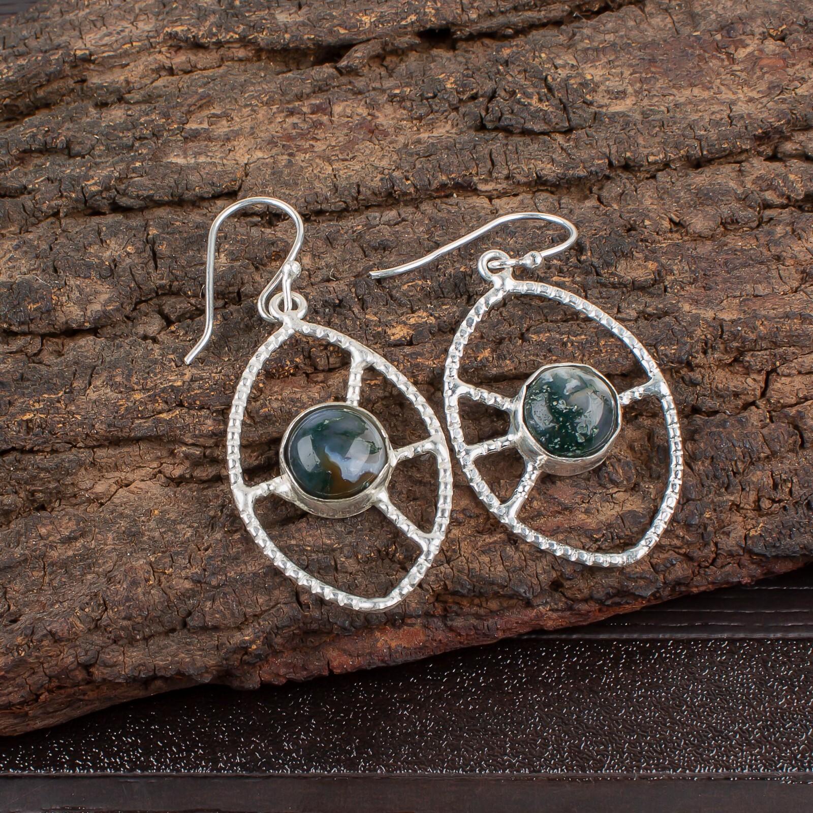 

Natural Moss Agate Gemstone 925 Sterling Silver Jewelry Handmade Earrings 2.00 EE-52-33