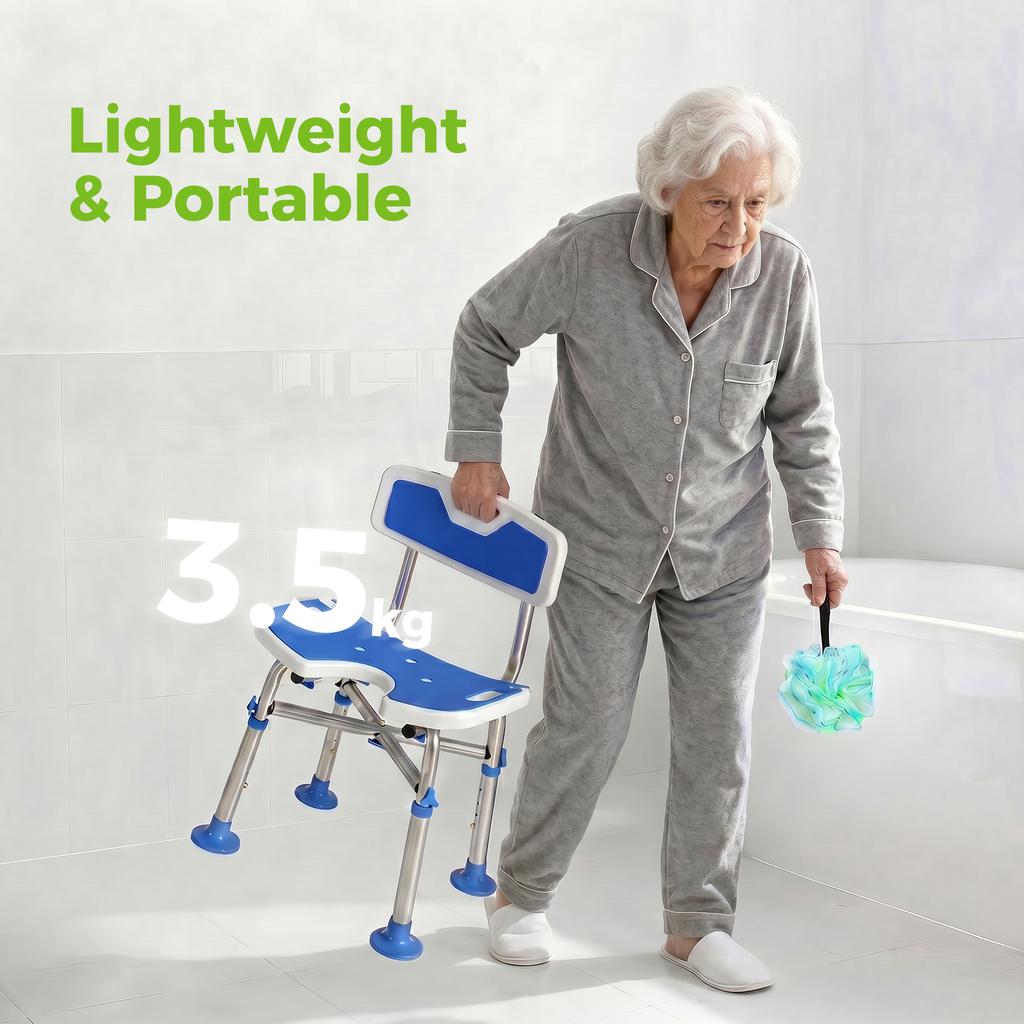 Shower Chair with U-Shaped Cutout, Height Adjustable Bath Bench, Padded Shower Stool for Elderly, Senior, Disabled, Blue