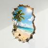 Yousheng 3D Broken Wall Ocean View Sticker, Coconut Tree Beach Decorative Decal, Waterproof Peel-And-Stick Wall Art for Living Room, Bedroom,