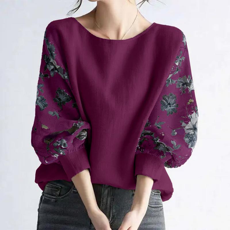 

ZANZEA Women Print Splice Long Sleeve Loose Casual Blouse 2XL кларет