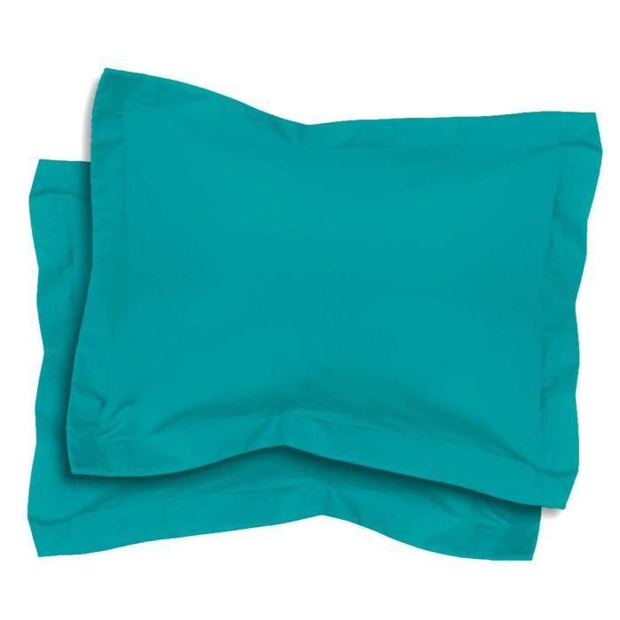 Taies d'oreiller - 100% coton - Turquoise - 50x70 cm - Lot de 2 - Tissage 57 fils/cm2