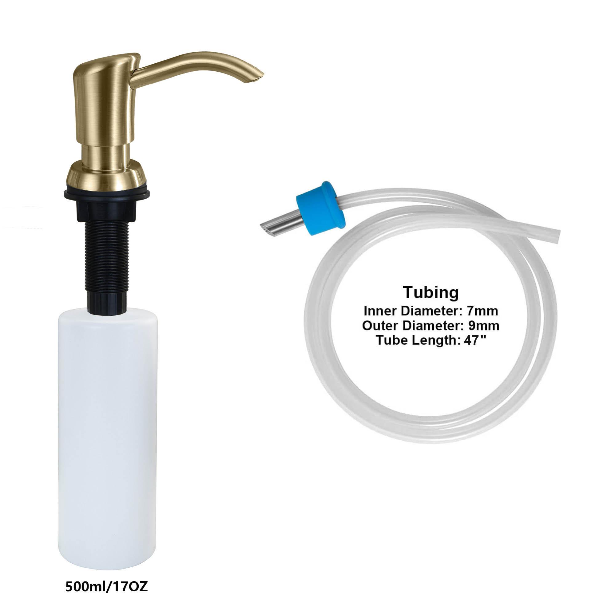

Дозатор мыла для раковины из матового золота с 47-дюймовой силиконовой трубкой и бутылкой-контейнером на 17 унций с ручным управлением для кухни и ванной комнаты 500ml