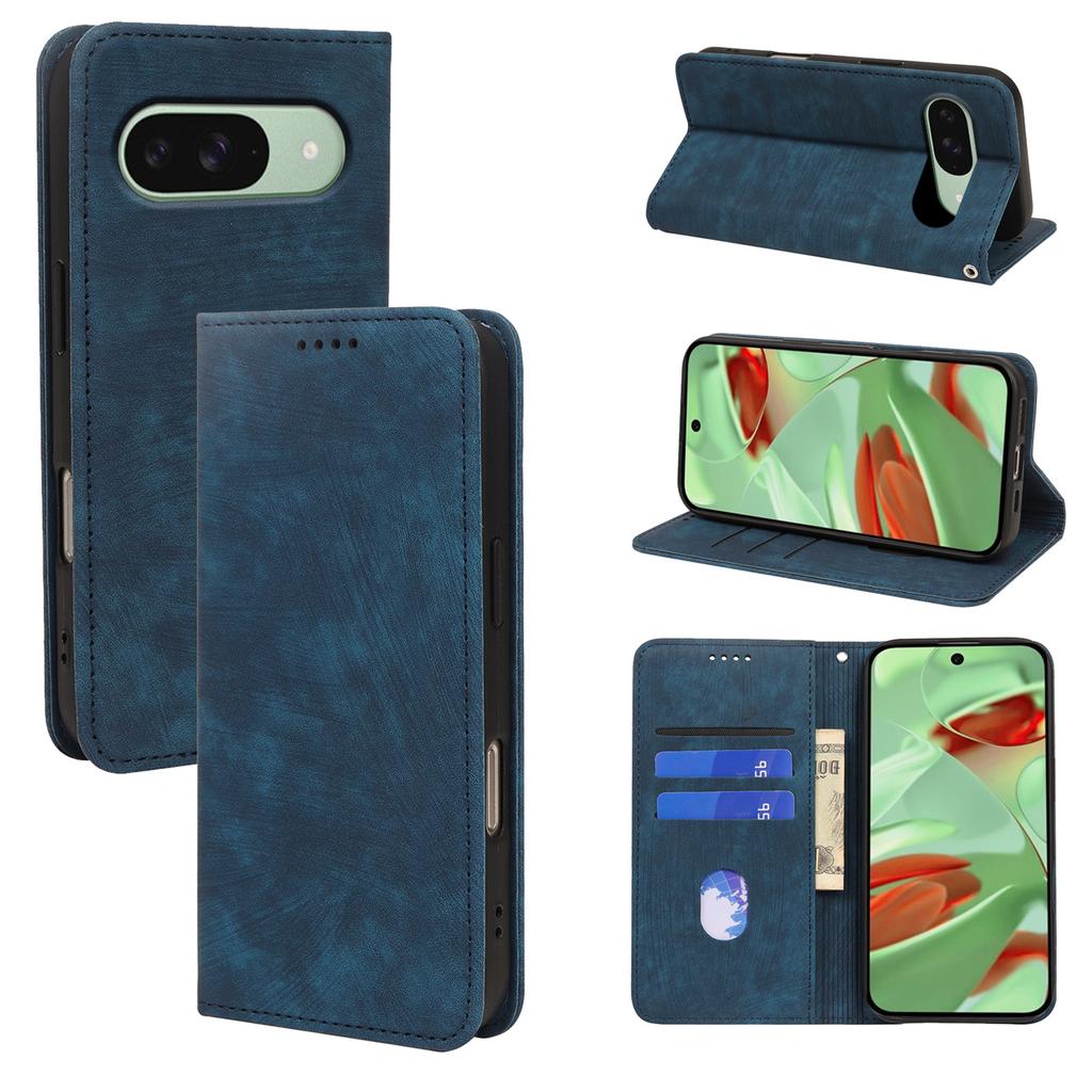 For Google Pixel 9a Case Strong Magnetic Leather Wallet Phone Cover with Striped Texture