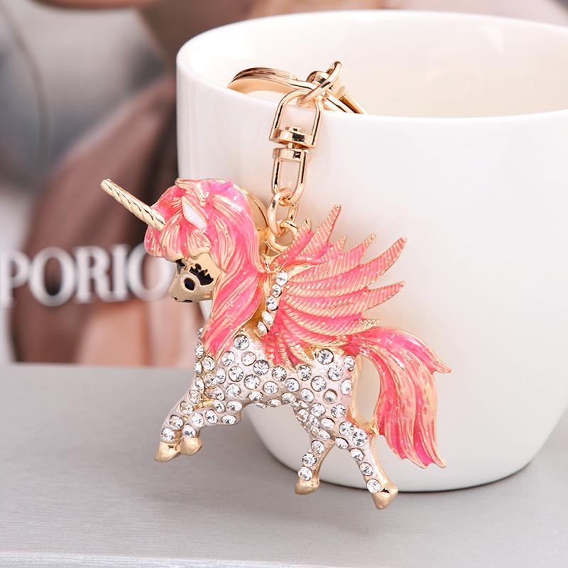 Unicorn Pendant Keychain with Diamond Inlay and Enamel Design