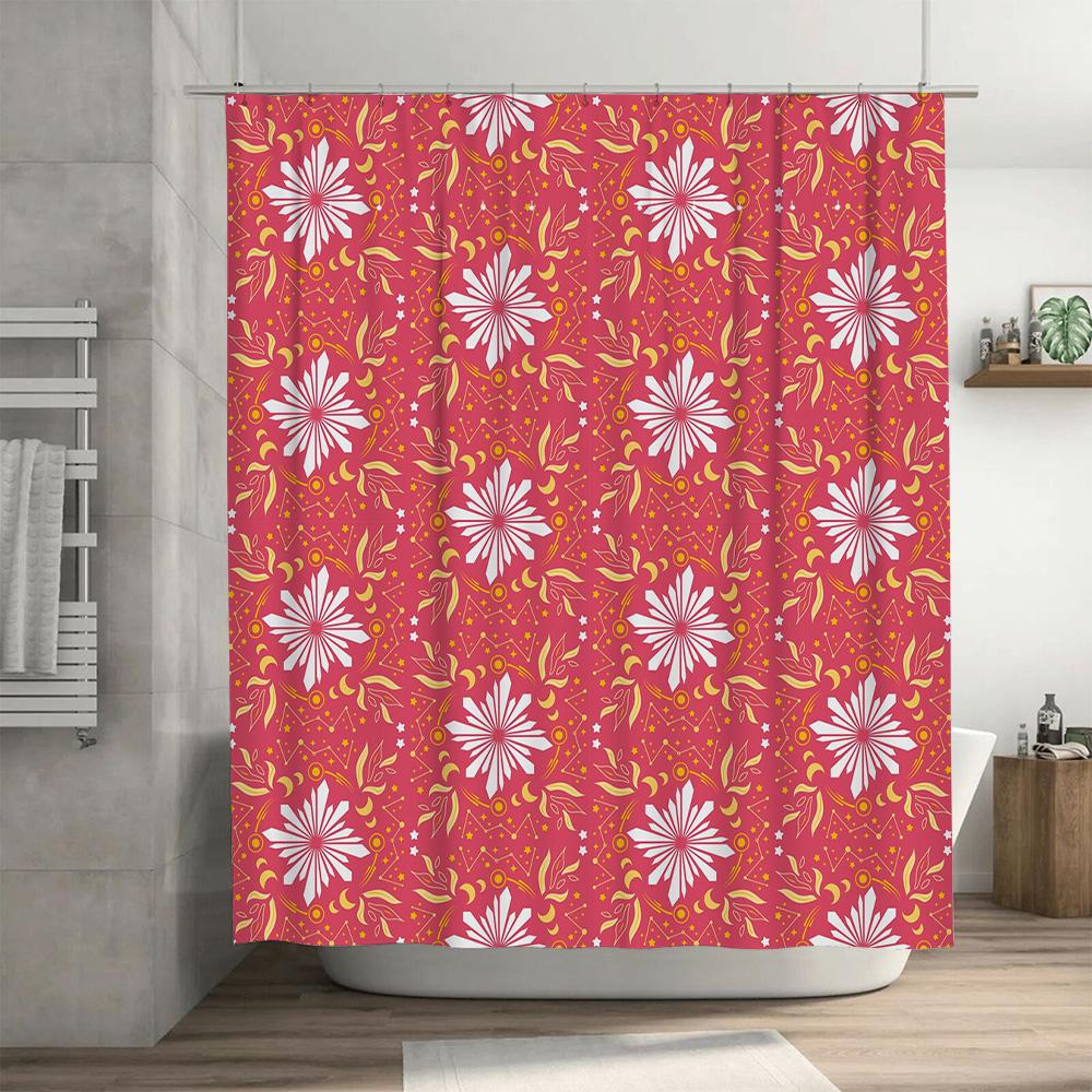 Vintage Pink Floral Shower Curtain White Yellow Gold Bath Decor for Home Waterproof Shower Panels Size72 x 84 inches (183 cm)