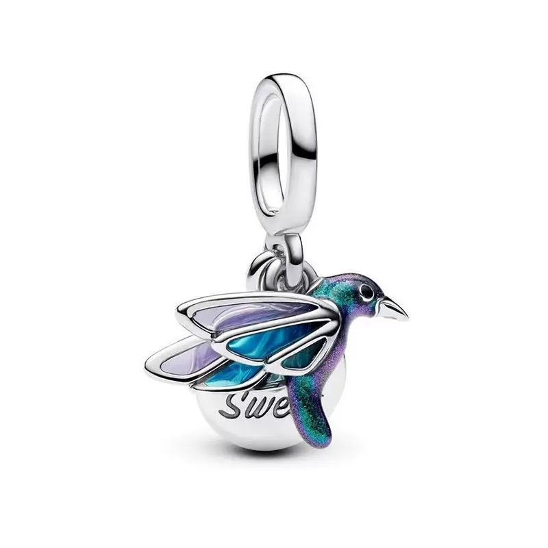 Letter Mom Pendant S925 Pure Silver Bird Heart Sun Moon Charm Snake Bone Chain Beads Accessories Women's Jewelry Gift