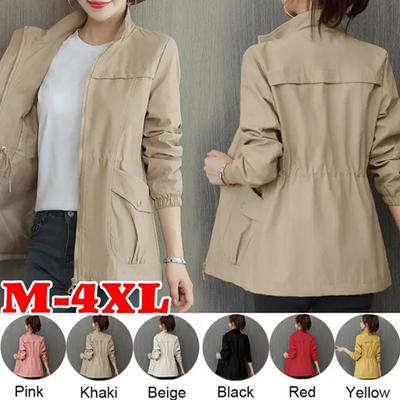 Doppelschicht Frauen Windjacke Frühling Herbst Kurzmantel Mode Plus Größe Stehkragen Damenjacke
