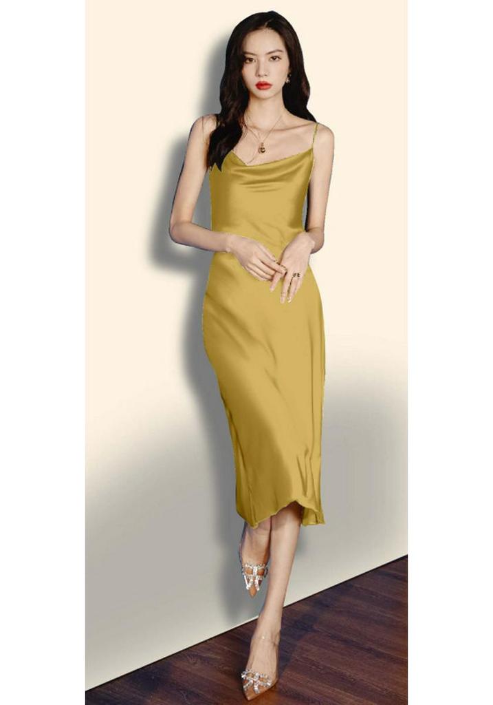 Yaoting Women's Summer Satin Chiffon Nightgown - Silk Camisole Cowl Neck Homewear 2878