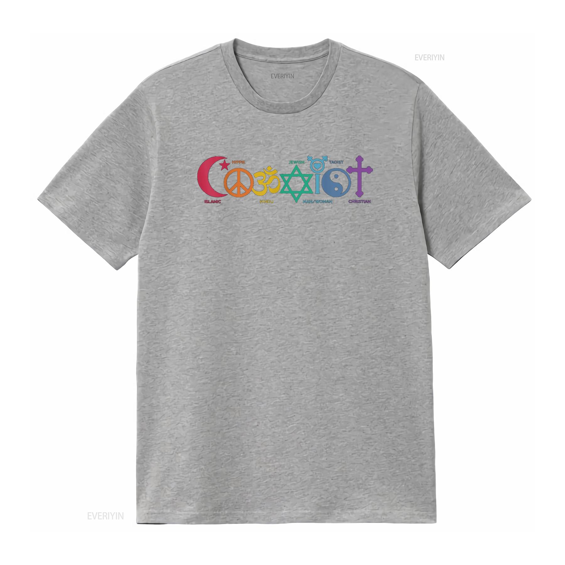 

Coexist Peace Religion Equality Rights Humanity Spirituality T Shirt vintage Washed Versatile designer clothes homme streetwear S