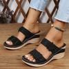 Foreign trade large size 2025 summer new retro casual flower high heel one-character women's shoes wedge heel slippers