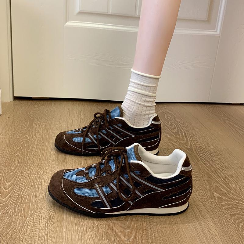 

Grape mother studiolee height increase 4cm~ fashionable mesh contrasting color lace-up inner height increase Forrest Gump running shoes women 40 коричневый