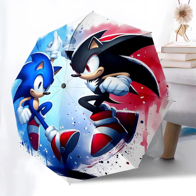 

1pc Sonic the Hedgehog Automatic Opening/Closing Umbrella - Portable 3-Fold Design, 8-Bone Iron Frame Outdoor Umbrella - Ideal Gift for Fans, Traveler
