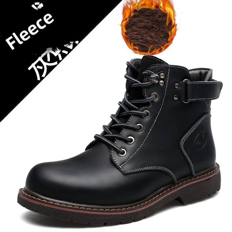 2023 Men's British Plus Velvet Leather Martin Boots - Mid-Cut, Warm, Fashionable, Trendy, Casual Cotton Footwear