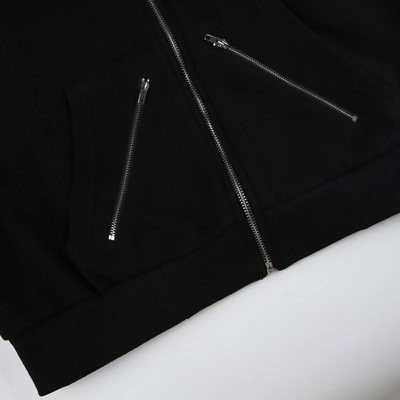 Goth Dark Faux Fur Collar Hooded Cardigans, Zip Up Hoodies, Gothic Grunge Pockets, Black Jackets, Female Y2k Streetwear