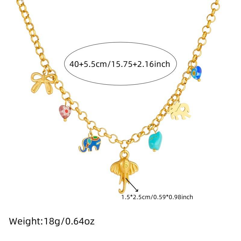 Stainless Steel Dopamine Bowknot Heart Elephant Necklace Women's Neck Chain Holiday Gifts
