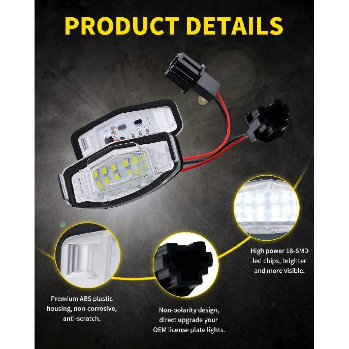 LED License Plate Lights Bright White Tag Lamp Assembly Replacement Compatible With Honda Accord Sedan Odyssey Civic Pilot & Acura MDX TSX TL ILX RDX