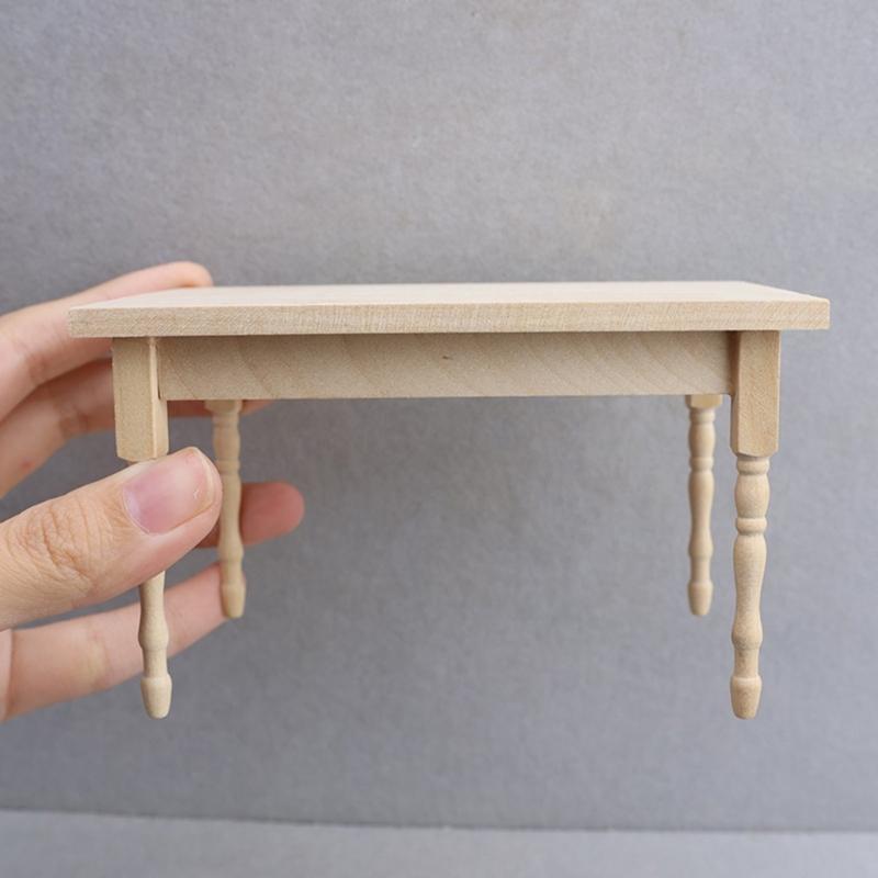 Unfinished Wooden Doll House Table 1:12 Scale Miniature Dining Table Furniture Ornament For Art Painting 11.8x7.6x7cm