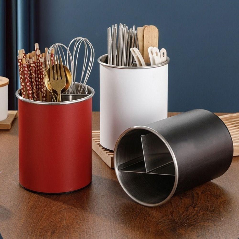 Stainless Steel Rotating Chopstick Tube Detachable 3 Divided Chopstick Spoon Storage Rack Space Saving Large Capacity